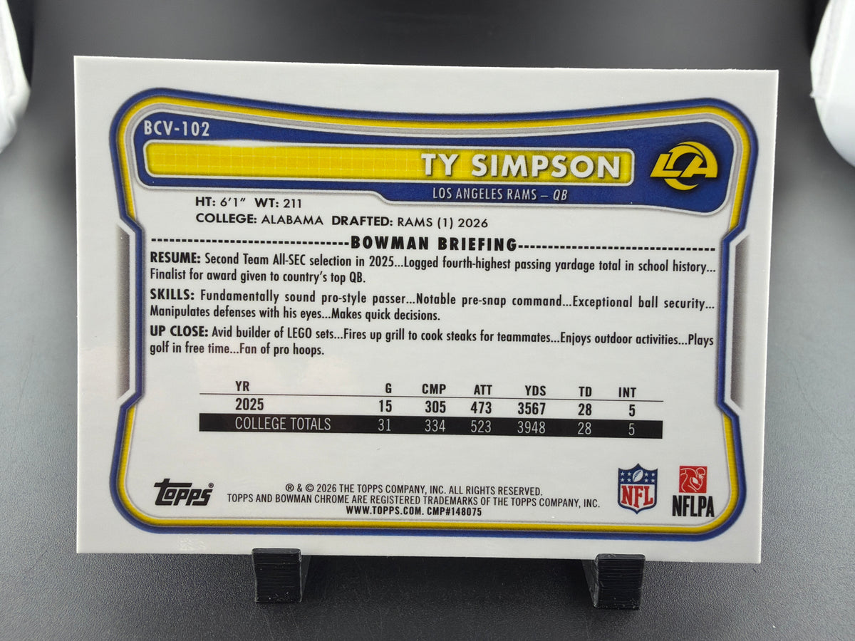 2026 Bowman Chrome Ty Simpson #BCV-102 Green Refractor /399 RC