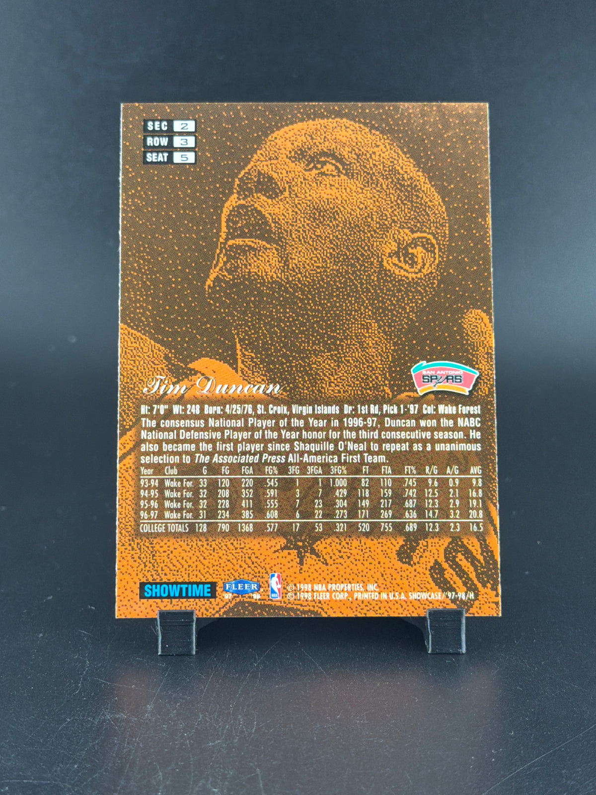 1996 Fleer Flair Showcase Tim Duncan #5 Row 3