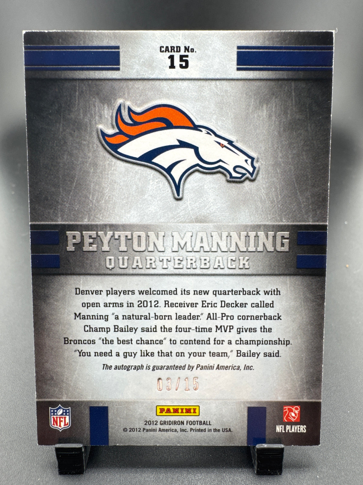 2012 Panini Gridiron Peyton Manning #15 /15