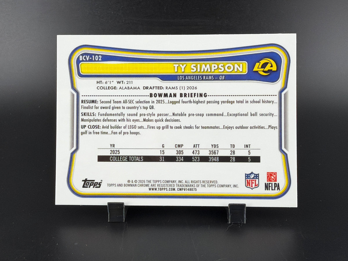 2026 Topps Bowman Chrome Ty Simpson #BCV-102 Green /399 RC