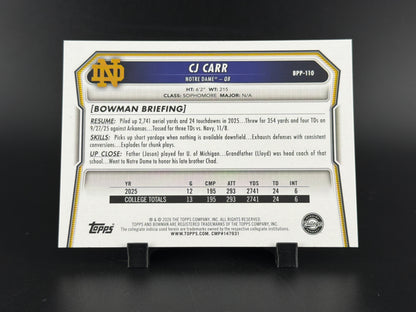 2025 Bowman University Chrome Football CJ Carr #BPP-110 Purple /75