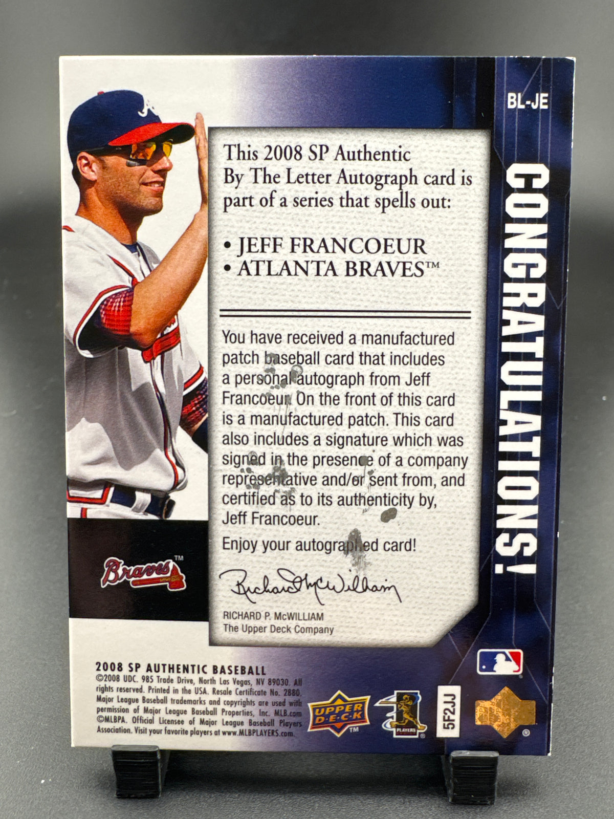 2005 Upper Deck SP Authentic By The Letter Jeff Francoeur #BL-JE /5 Patch