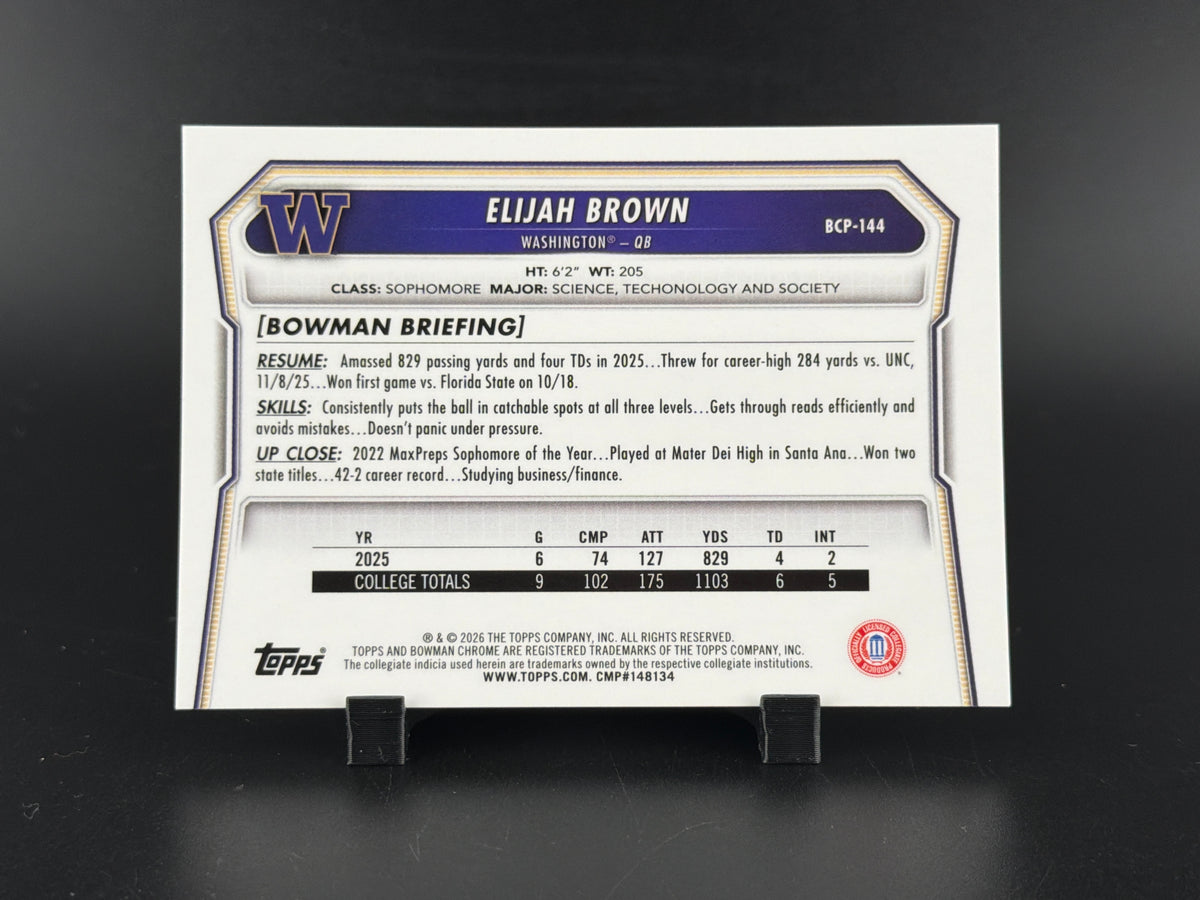 2024 Bowman Chrome University Football Elijah Brown Gold Shimmer Refractor /50
