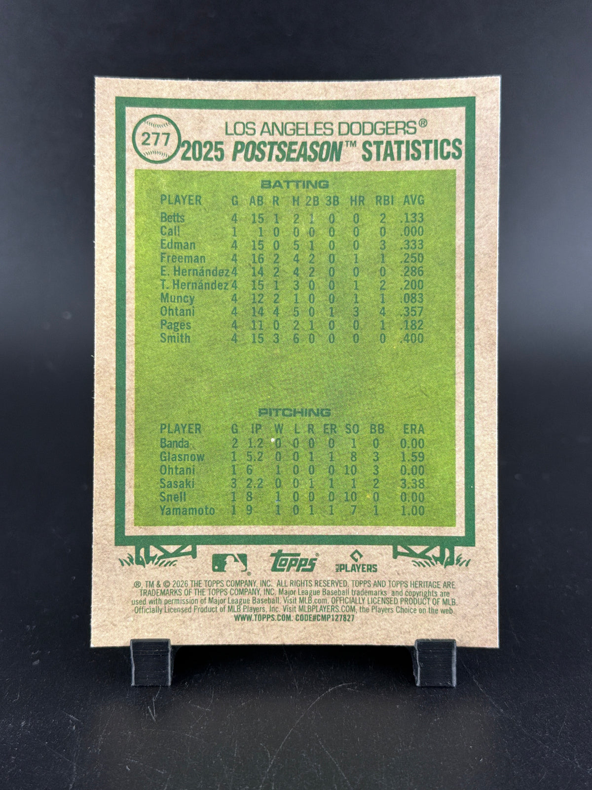 2026 Topps Heritage Los Angeles Dodgers #277 Green Sparkle