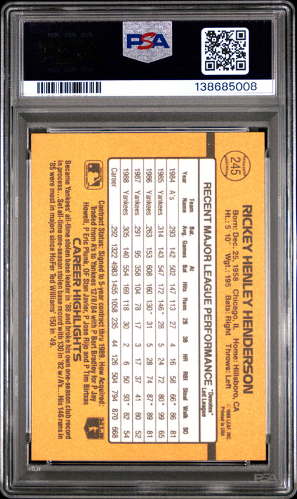 1989 Donruss Rickey Henderson #245 PSA 9