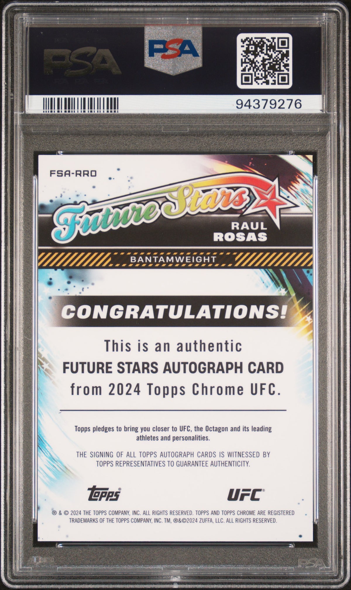 2024 Topps Chrome UFC Future Stars Autographs Raul Rosas #FSARRO PSA 10
