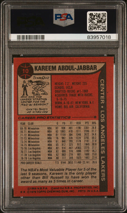 1979 Topps Kareem Abdul-Jabbar #10 PSA 5