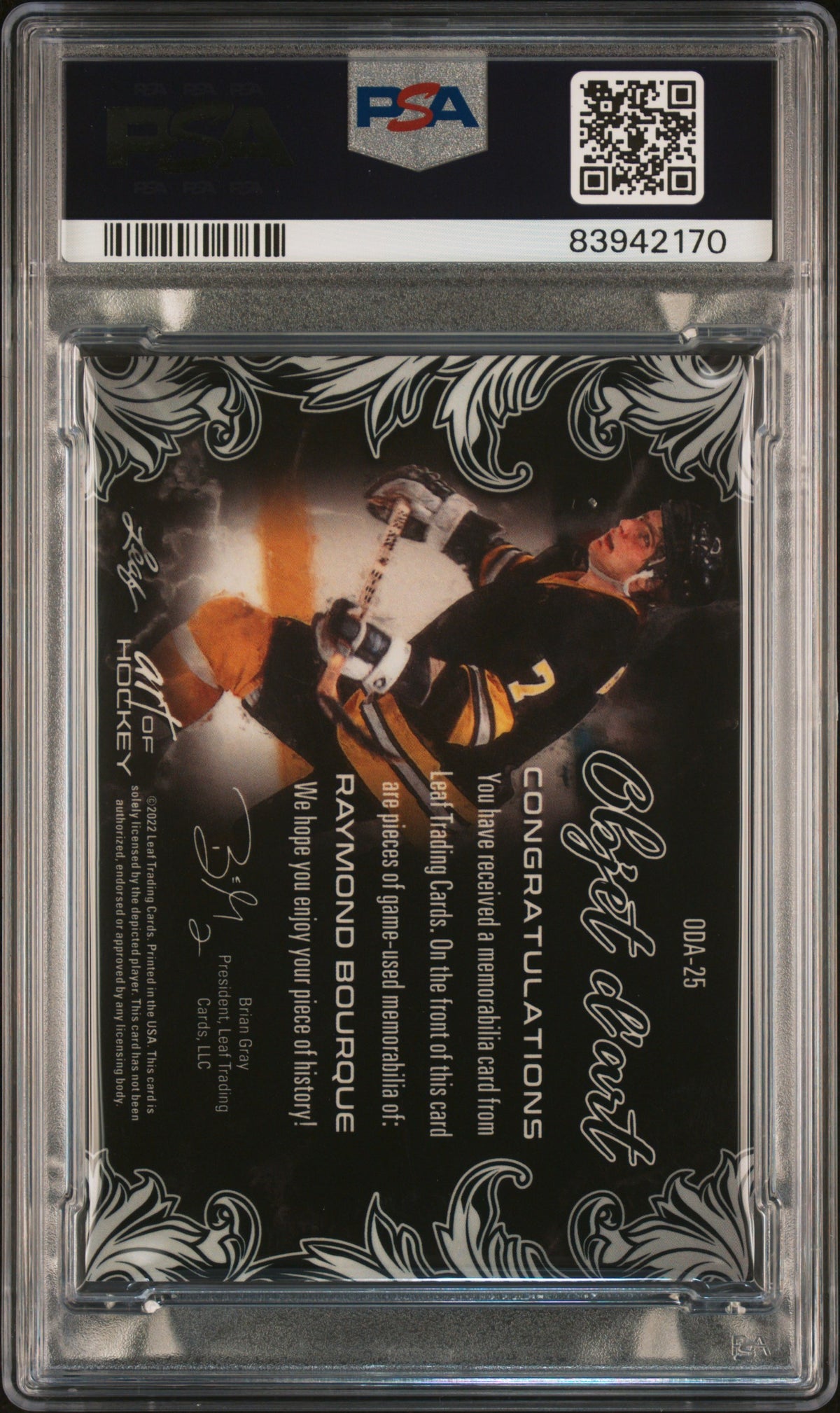 2021-2022 Leaf Art Of Hockey Objet D'art Raymond Bourque #ODA25 PSA 10