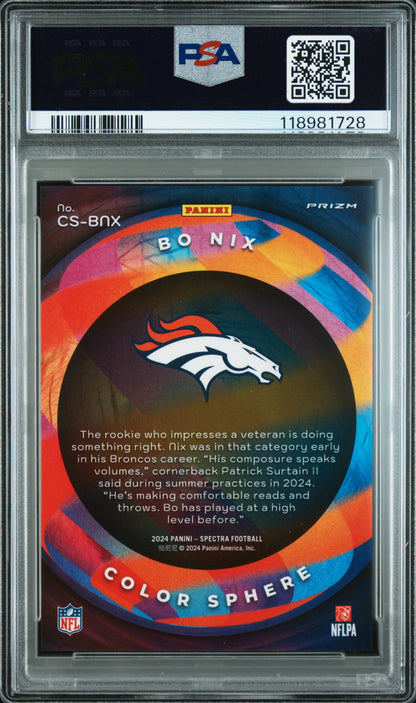 2024 Panini Spectra Color Sphere Bo Nix #CSBNX PSA 10 Case Hit Denver Broncos