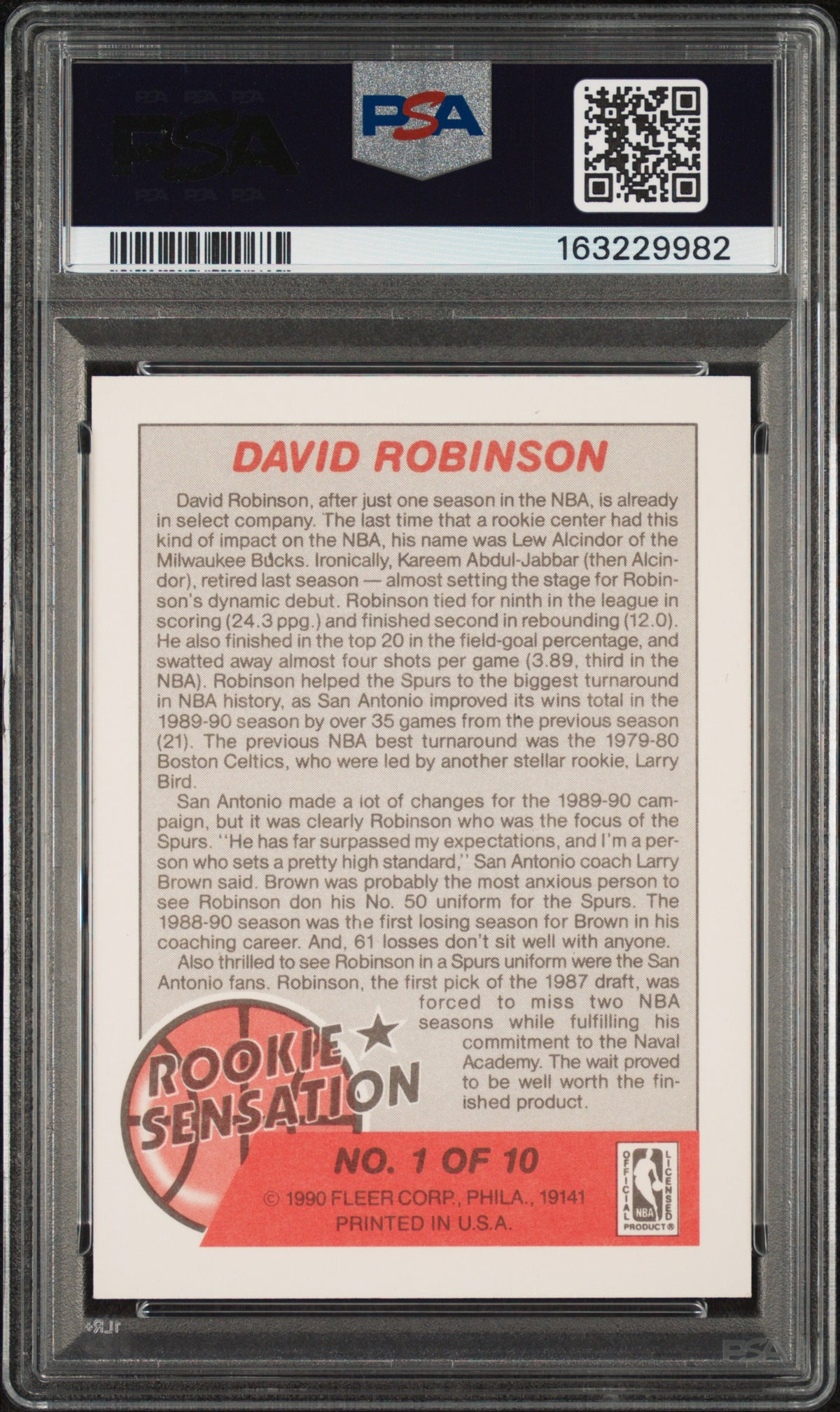 1990 Fleer Rookie Sensations David Robinson #1 PSA 7