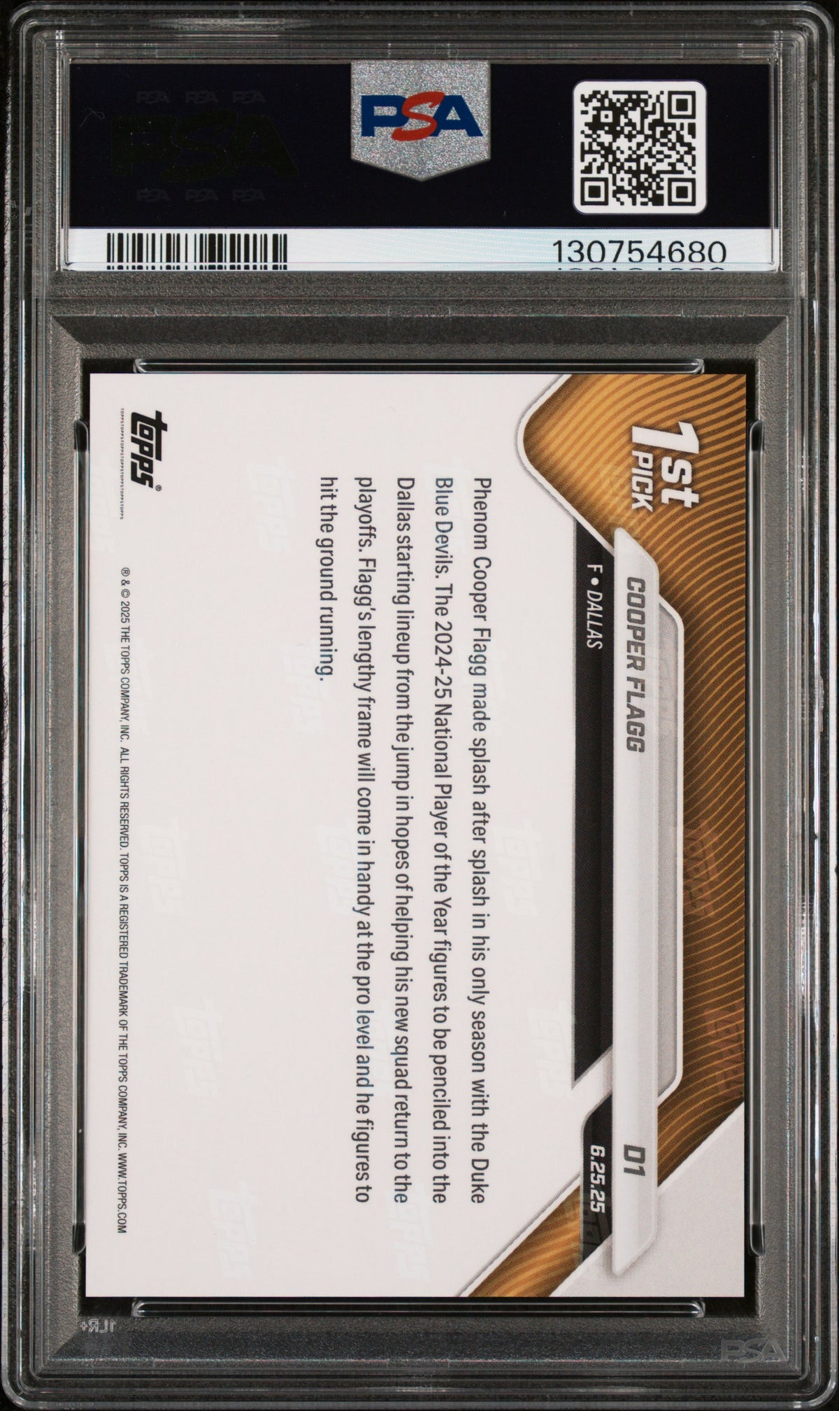 2025 Topps Now Draft Cooper Flagg #D1 PSA 10