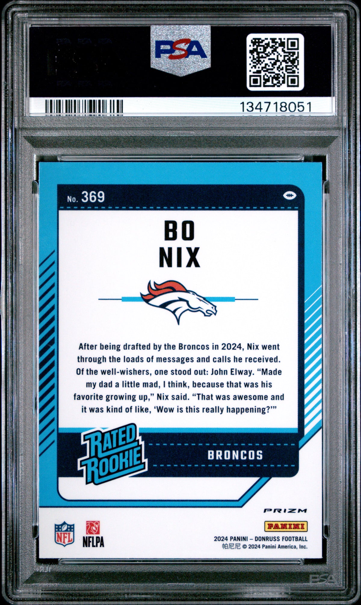 2024 Panini Donruss Bo Nix #369 Optic Preview Red Wave Rookie PSA 10