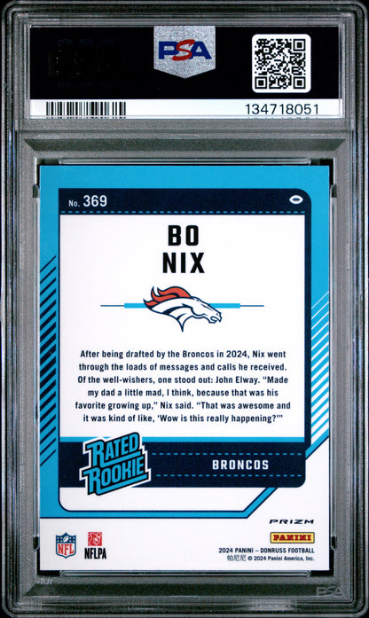 2024 Panini Donruss Bo Nix #369 Optic Preview Red Wave Rookie PSA 10