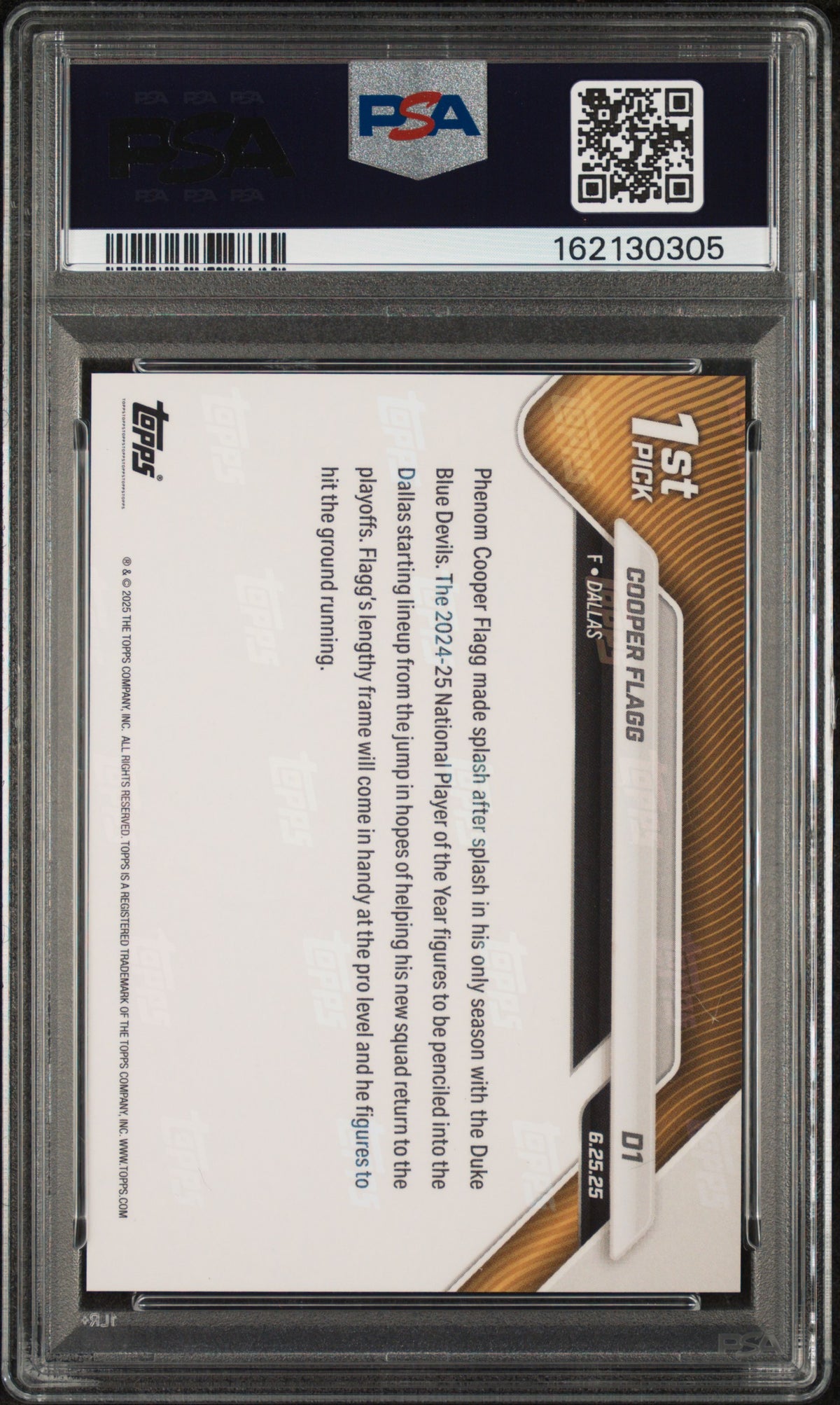 2025 Topps Now Draft Cooper Flagg #D1 PSA 9