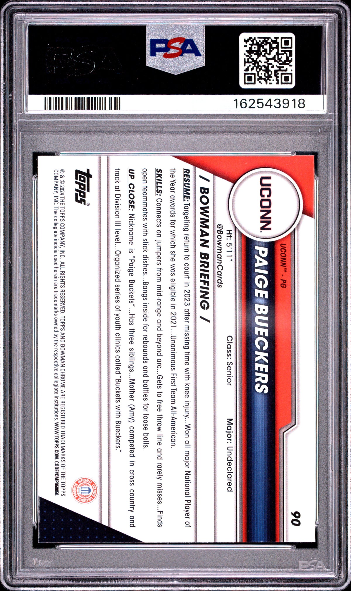 2023 Bowman University Chrome Paige Bueckers #90 PSA 10