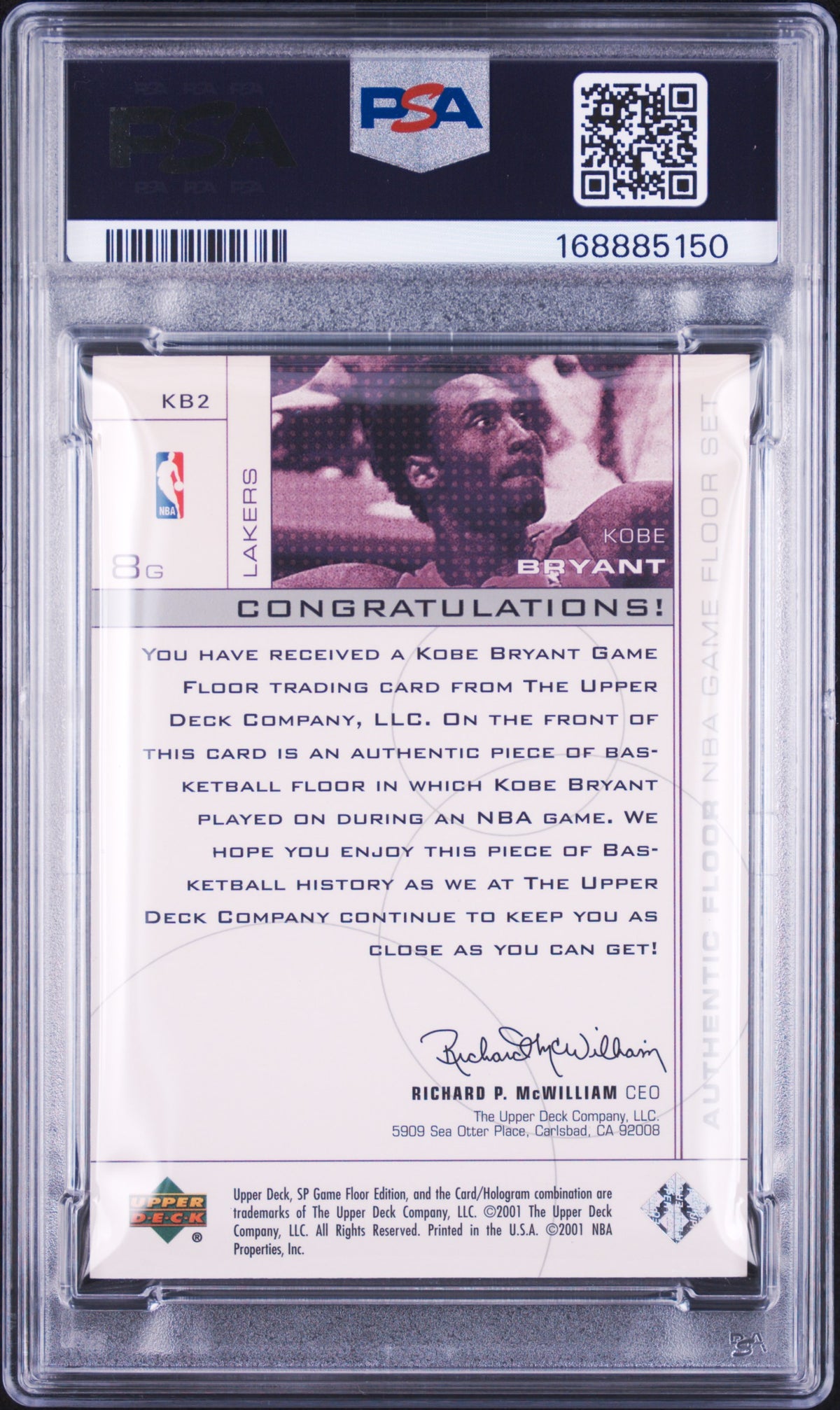 2000 SP Game Floor Authentic Floor Kobe Bryant #KB2 PSA 9