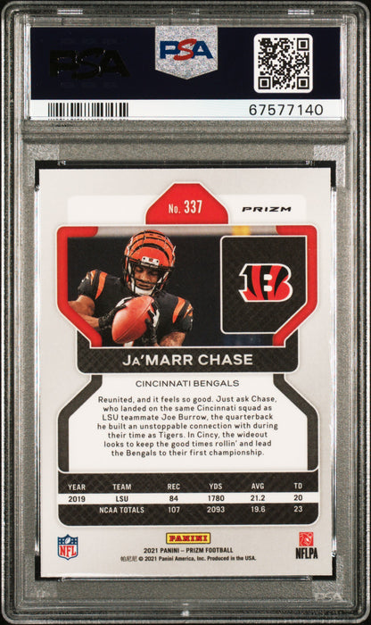 2021 Panini Prizm Ja’Marr Chase #337 Neon Green Pulsar PSA 10