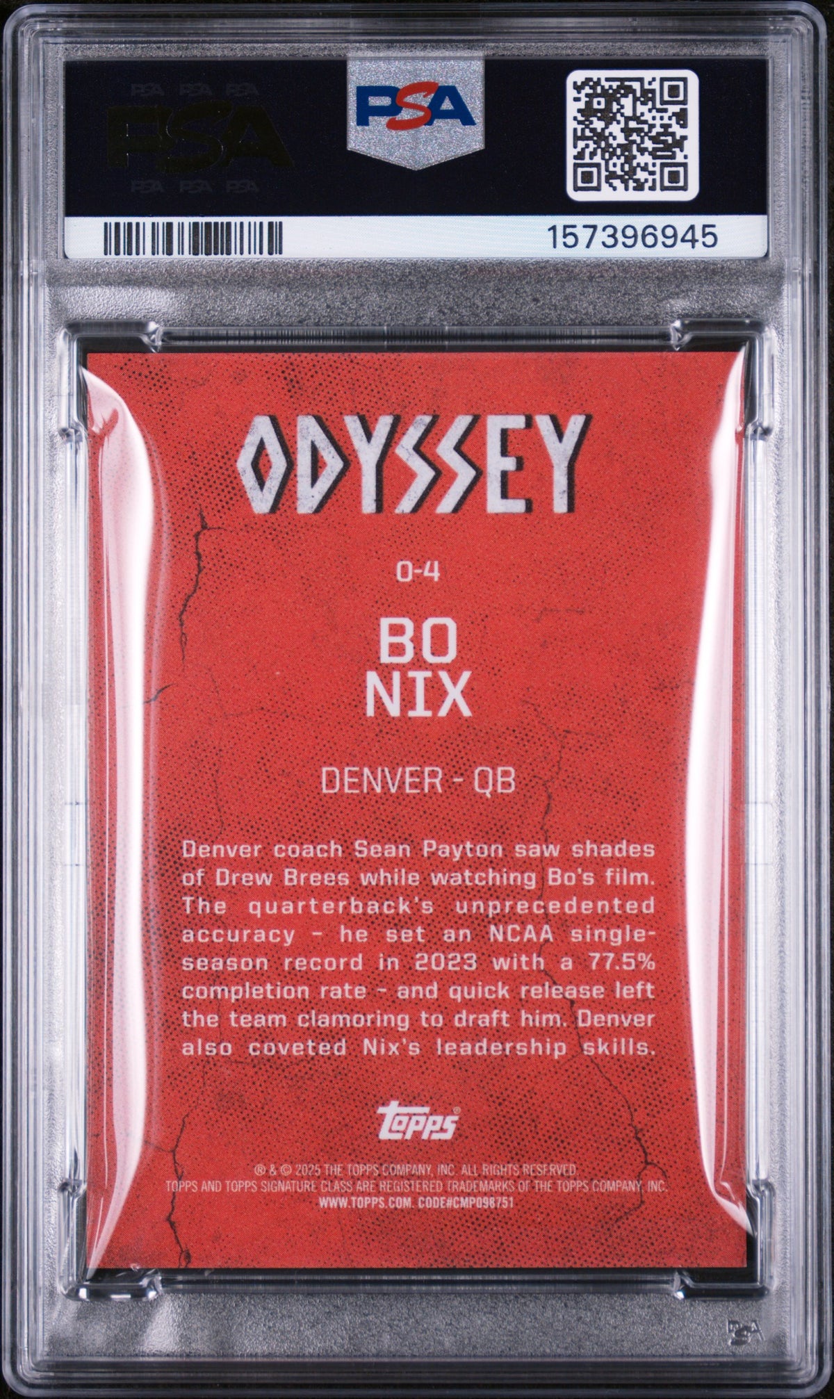 2024 Topps Signature Class Odyssey Bo Nix #O4 PSA 10