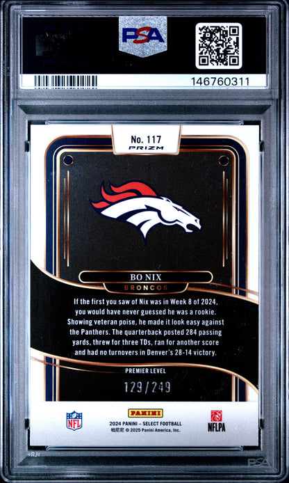 2024 Panini Select Bo Nix #117 Tri Color Prizm PSA 10