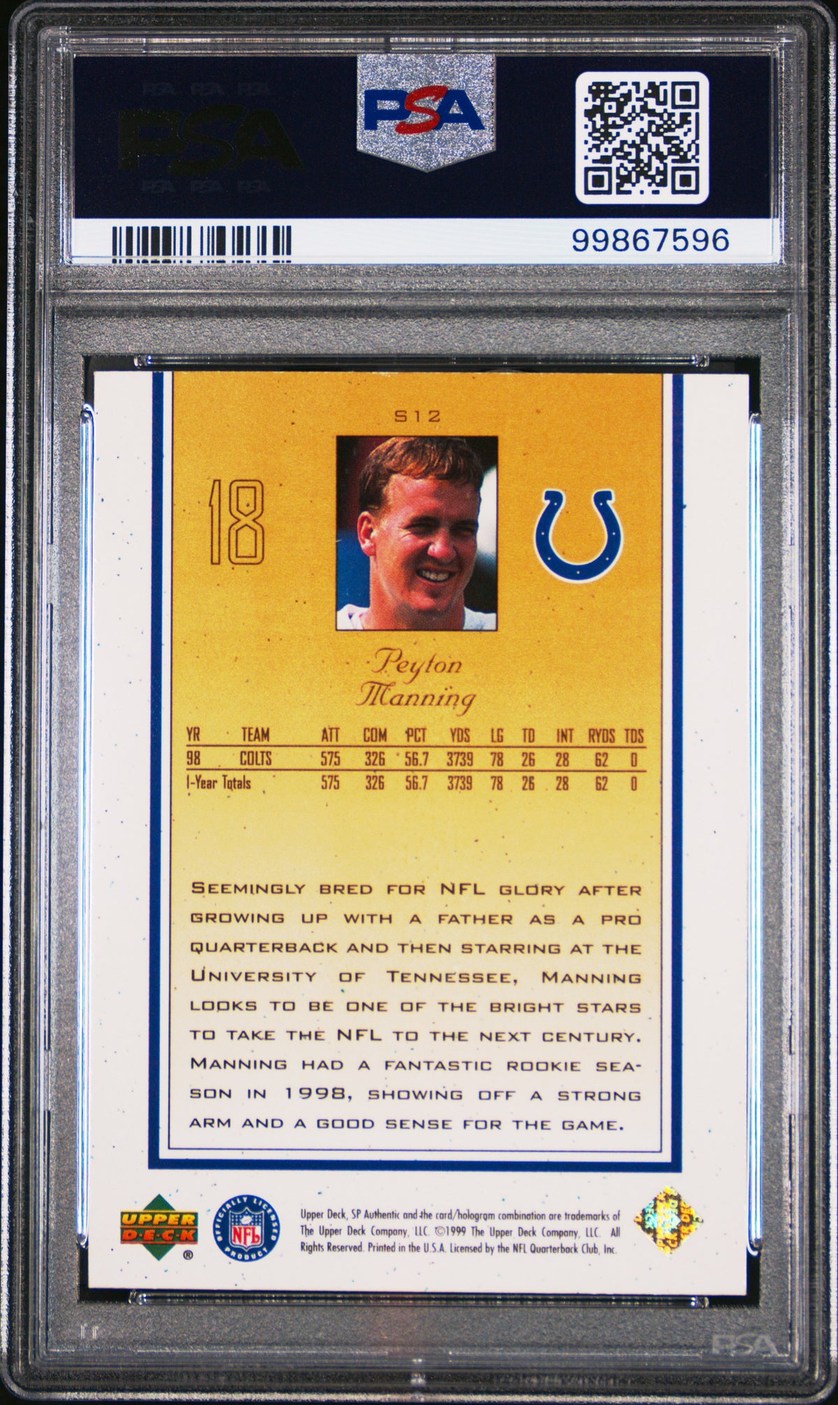 1999 SP Authentic Supremacy Peyton Manning #S12 PSA 7
