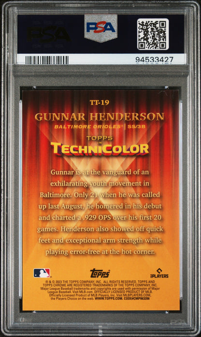 2023 Topps Chrome In Technicolor Gunnar Henderson #TT19 Gold Ref /50 PSA 10