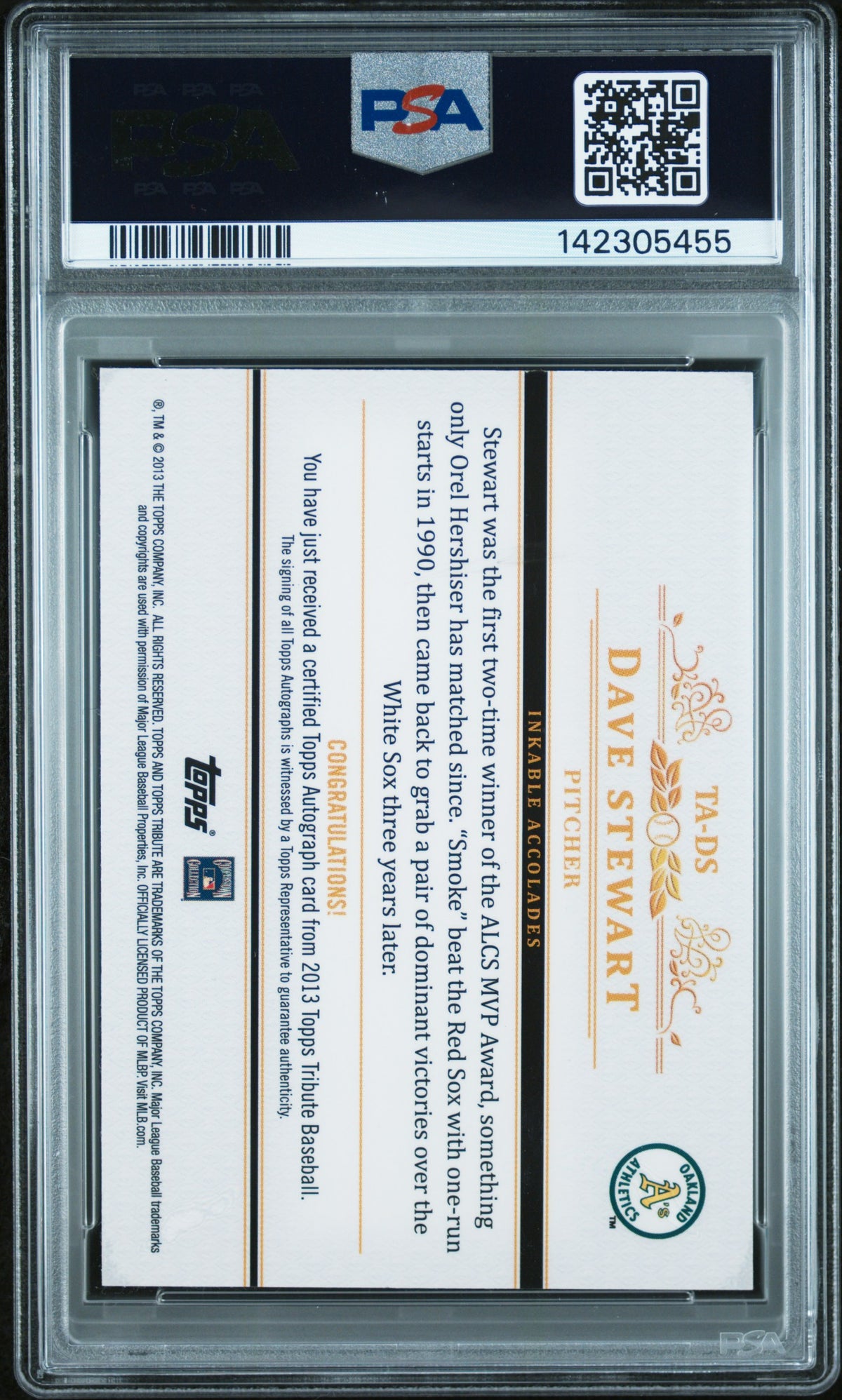 2013 Topps Tribute Autographs Dave Stewart #TA-DS Sepia /35 PSA 10