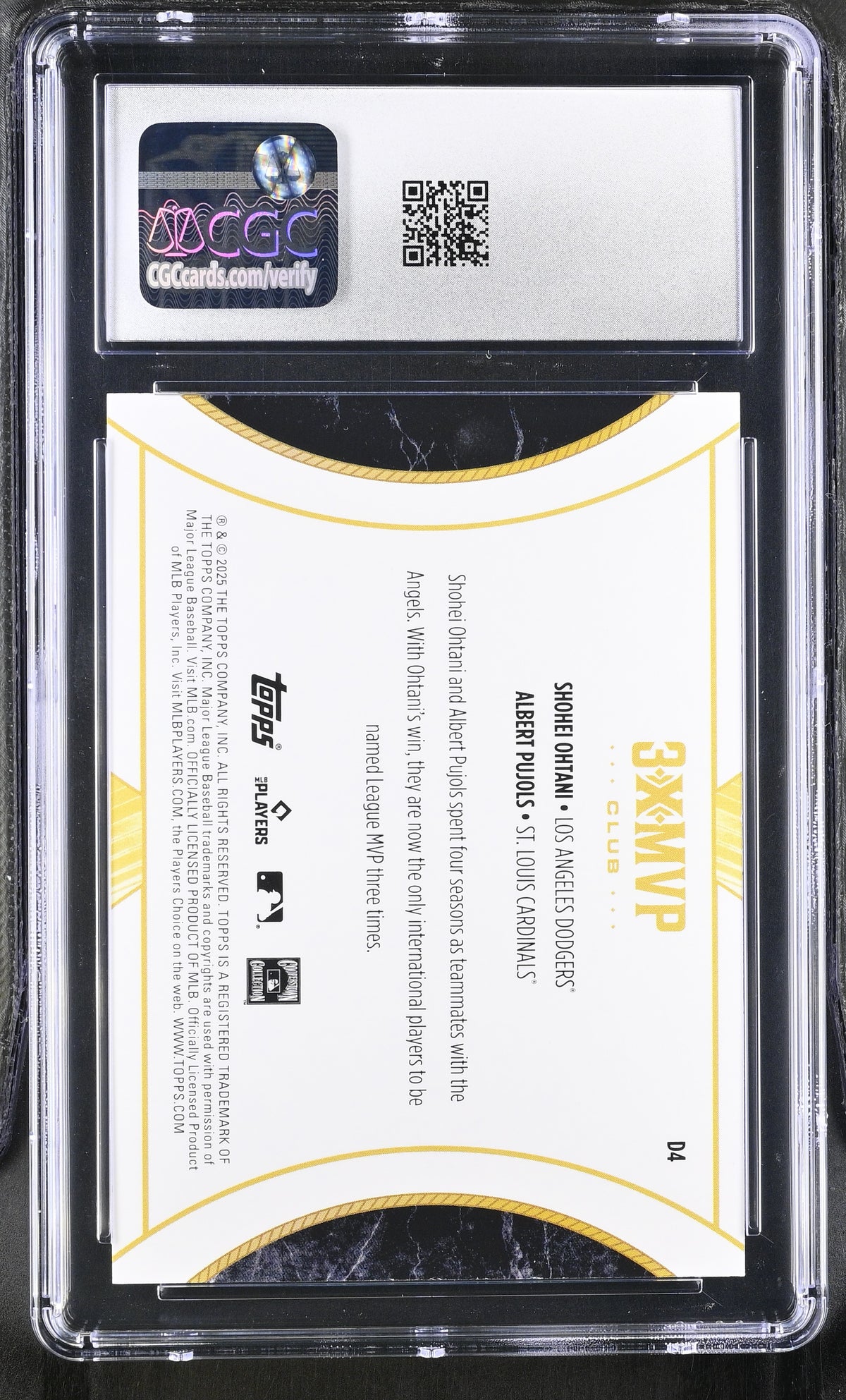 2025 Topps Welcome To The Club Shohei Ohtani Albert Pujols D4 3X MVP Dual CGC 10