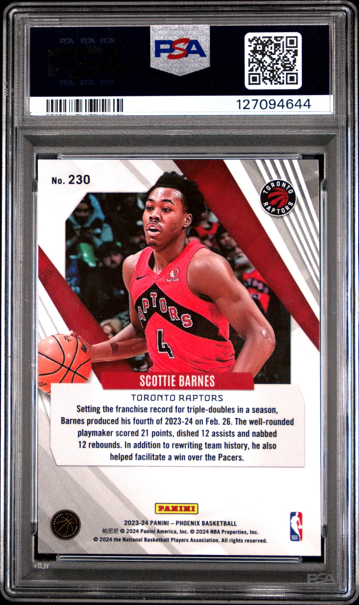 2023 Panini Phoenix Scottie Barnes #230 Color Burst PSA 9
