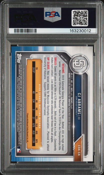 2019 Bowman Draft Chrome Auto CJ Abrams #CDACA CHR. DP Black Refractor /75 PSA 9
