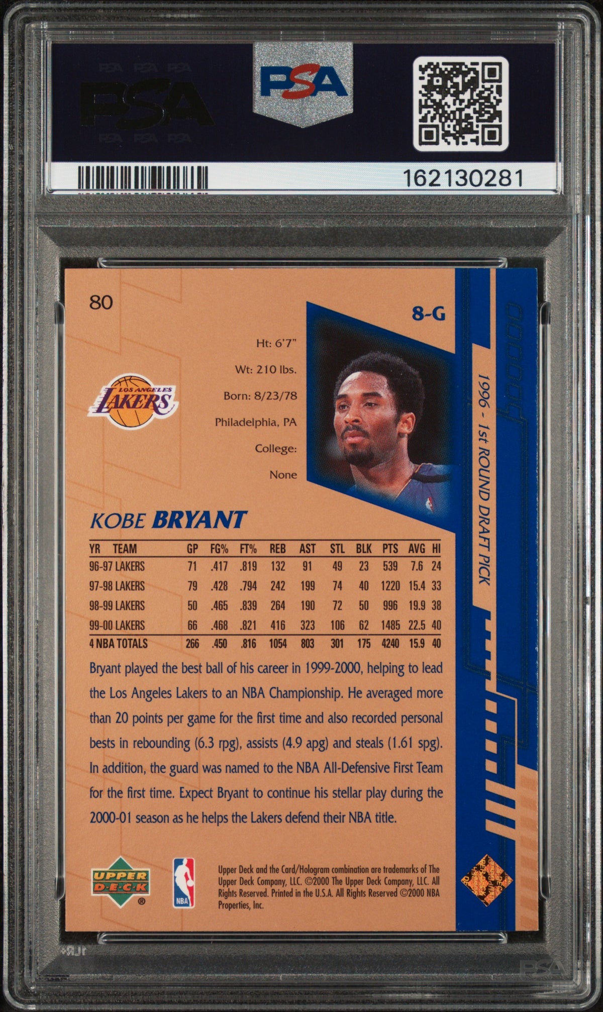 2000 Upper Deck Kobe Bryant #80 PSA 8