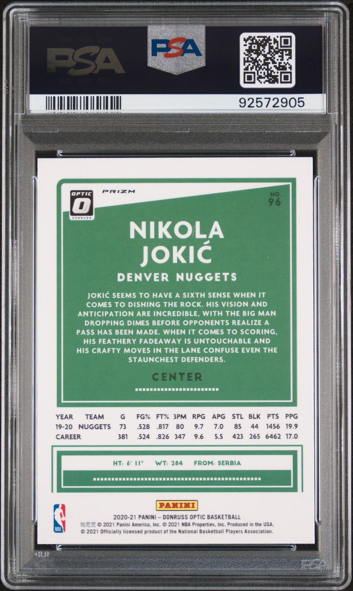 2020 Panini Donruss Optic Nikola Jokic #96 Blue Velocity PSA 9