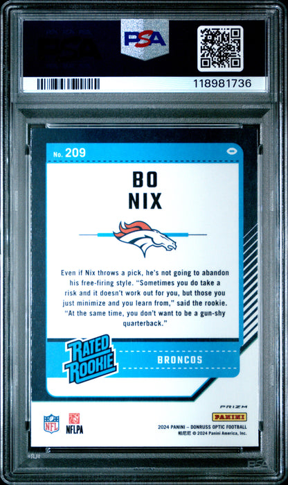 2024 Panini Donruss Optic Bo Nix #209 Fire PSA 10 Rated Rookie