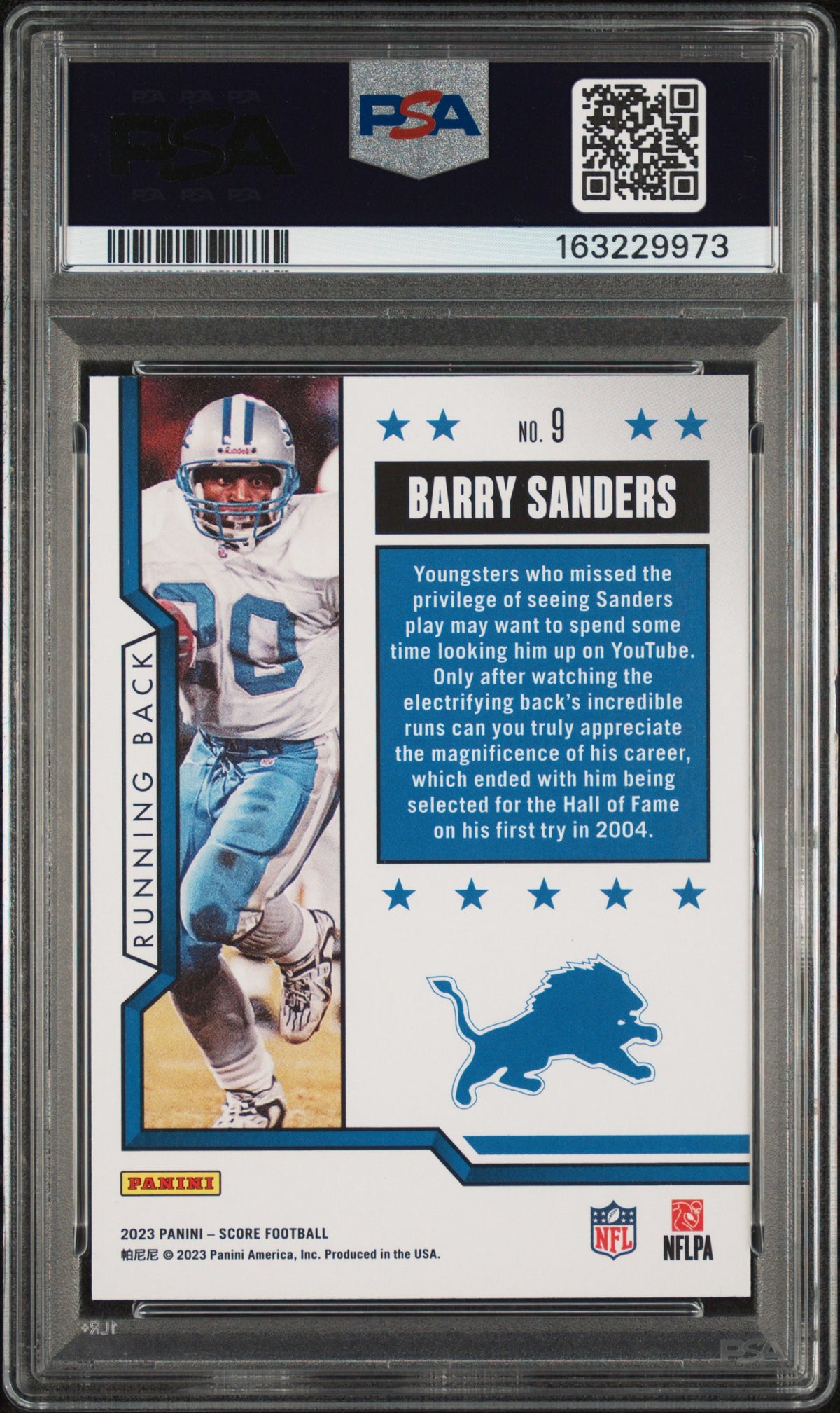 2023 Panini Score First Ballot Barry Sanders #9 PSA 10