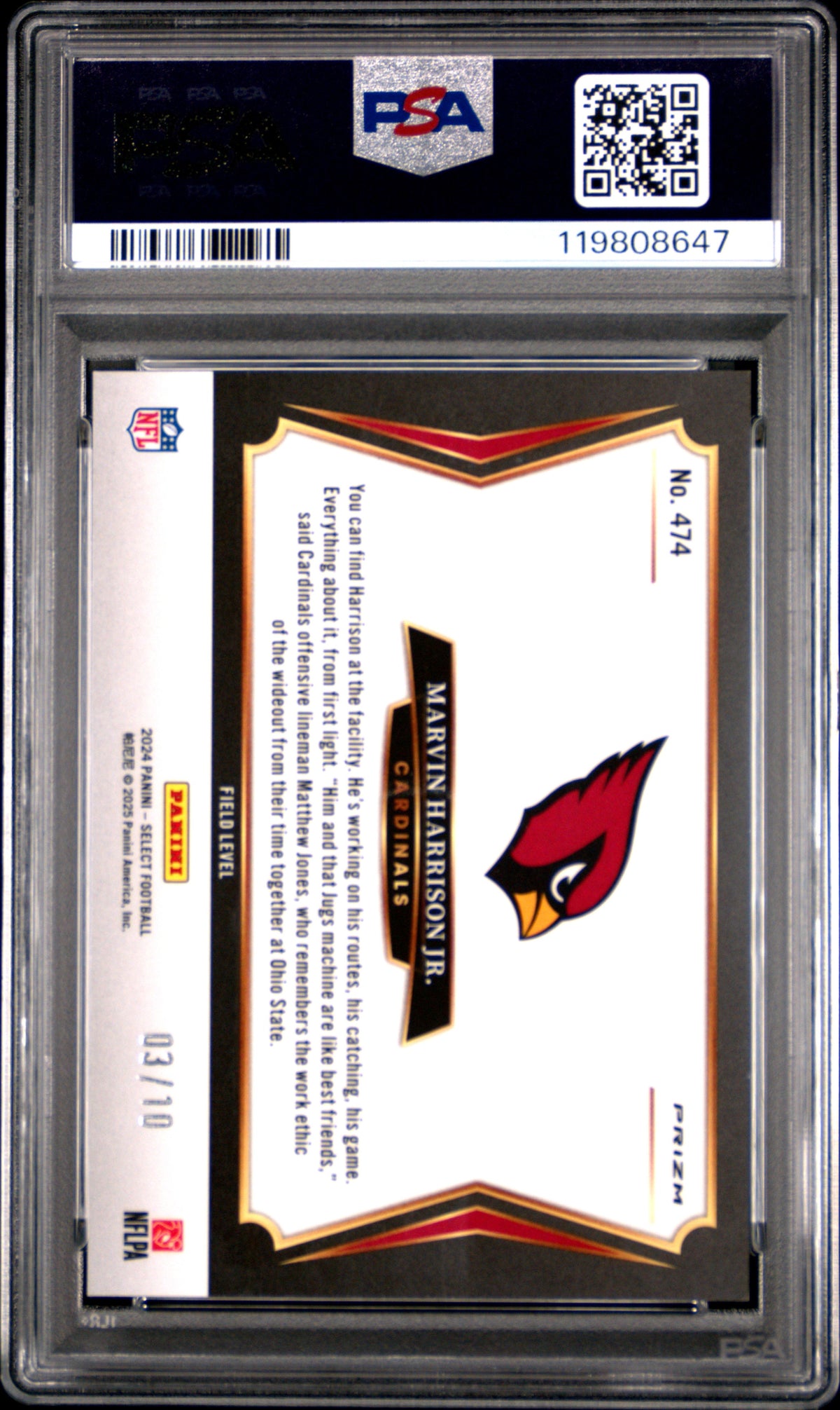 2024 Panini Select Marvin Harrison JR. #474 Gold Prizm PSA 10