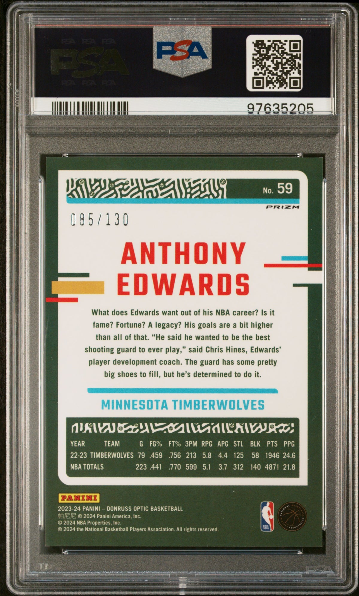 2023 Panini Donruss Optic Anthony Edwards #59 Red Seismic PSA 10