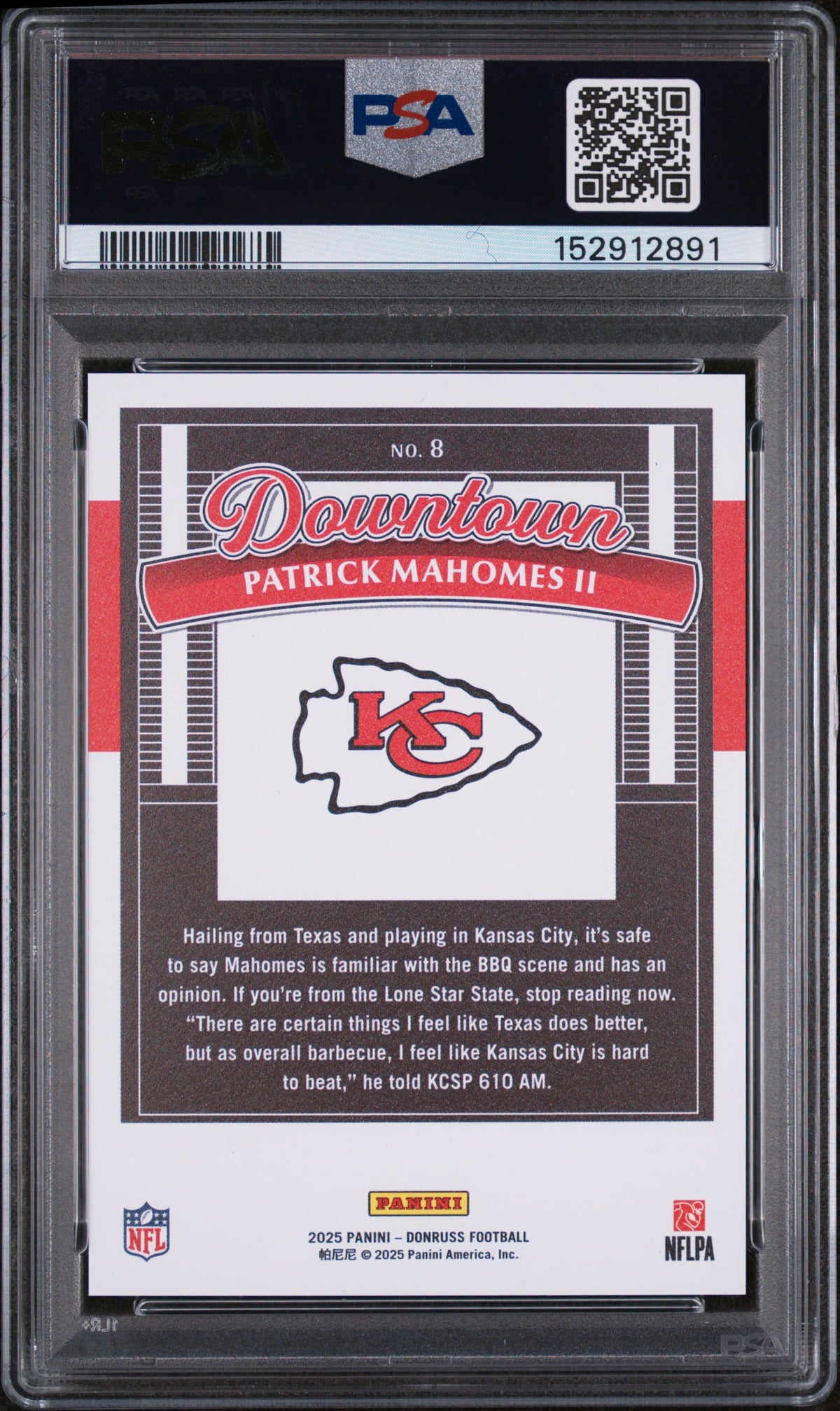 2025 Panini Donruss Downtown Patrick Mahomes II #8 PSA 10