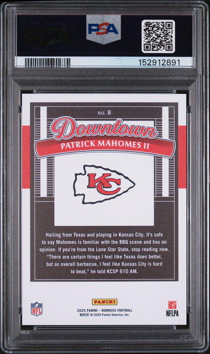 2025 Panini Donruss Downtown Patrick Mahomes II #8 PSA 10