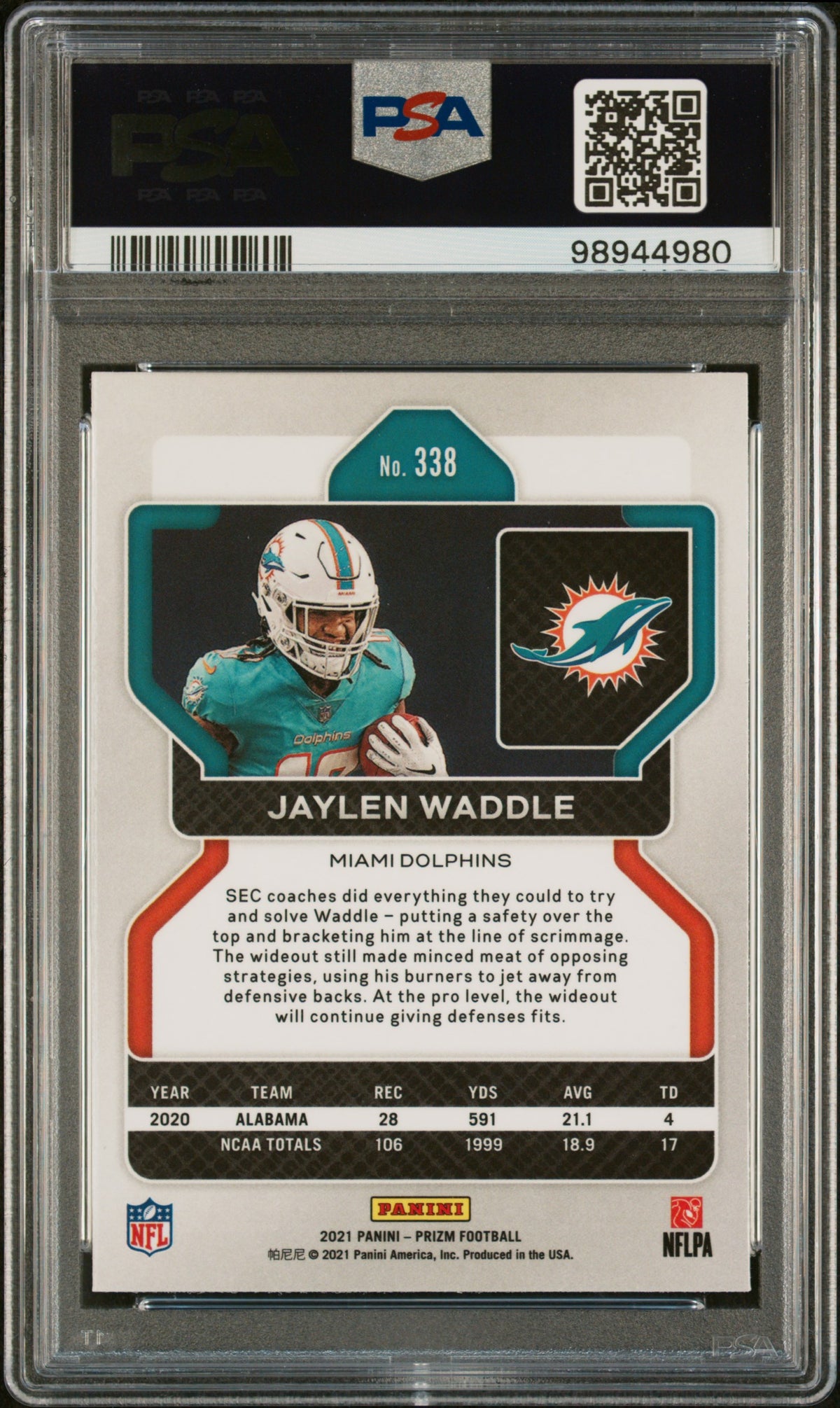 2021 Panini Prizm Jaylen Waddle #338 PSA 9