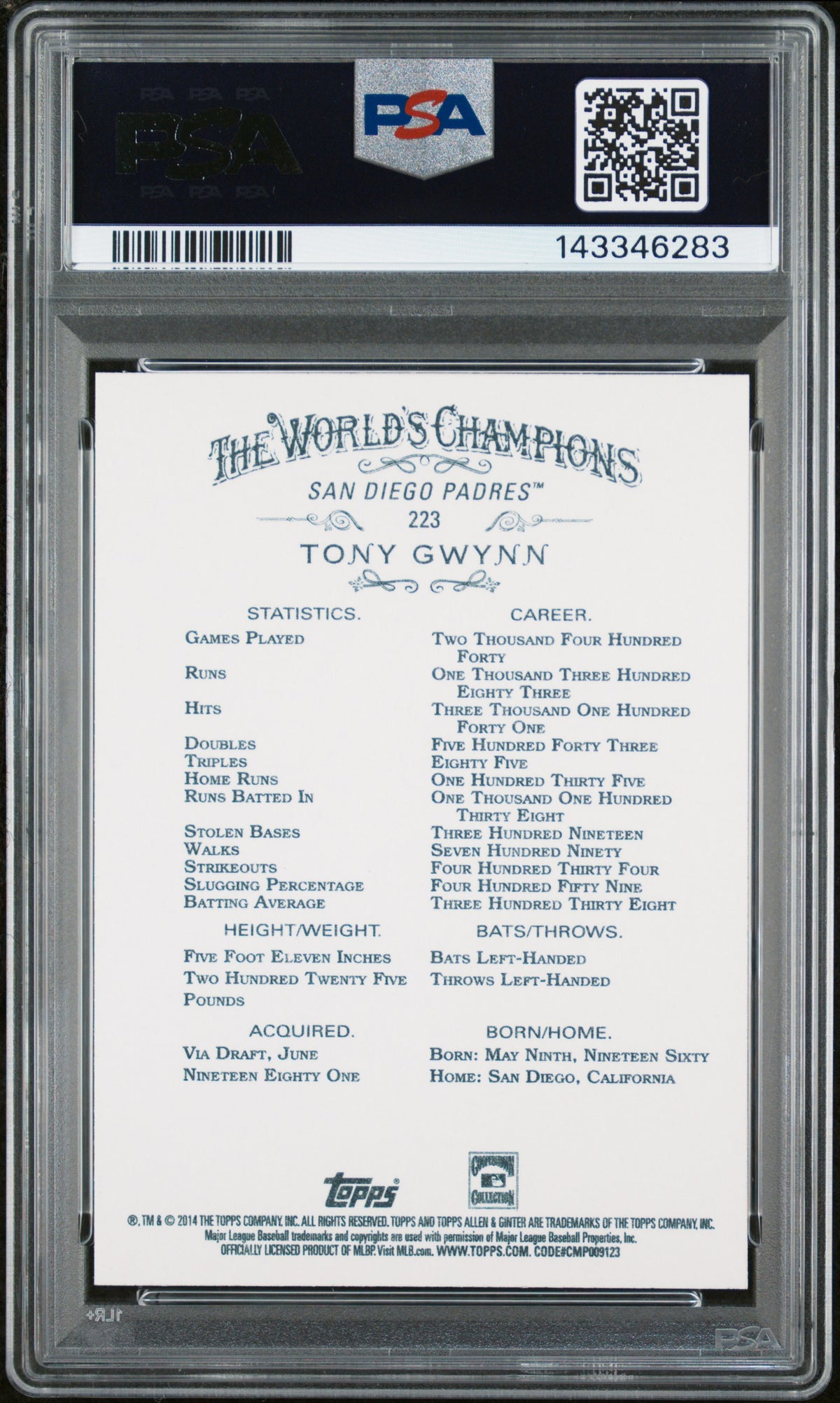 2014 Topps Allen & Ginter Tony Gwynn #223 PSA 10