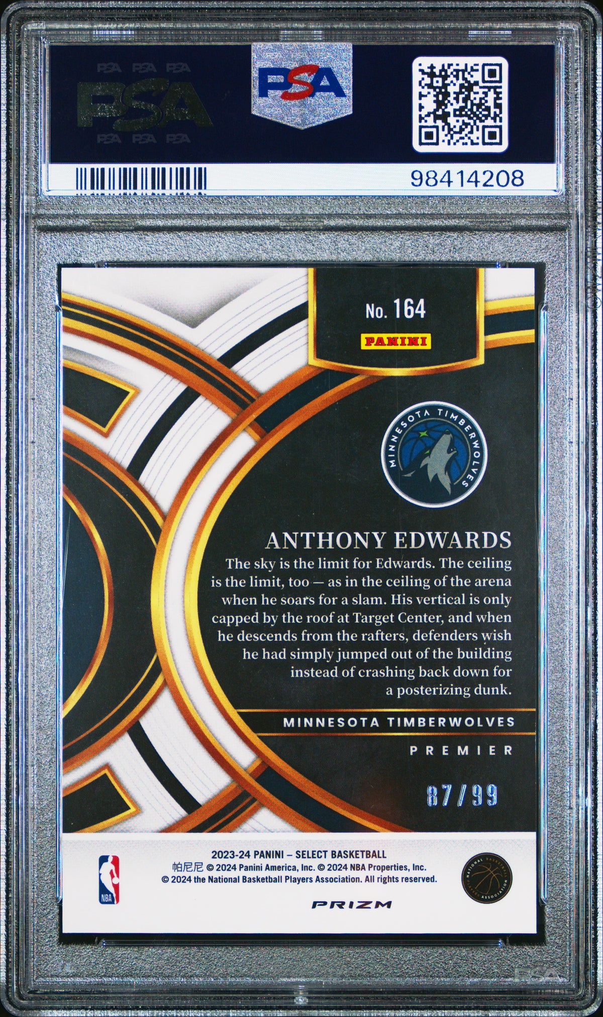 2023 Panini Select Anthony Edwards #164 Blue Tectonic PSA 10