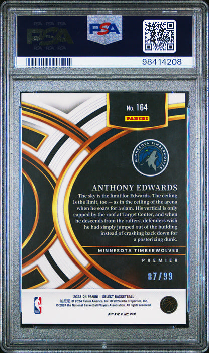2023 Panini Select Anthony Edwards #164 Blue Tectonic PSA 10