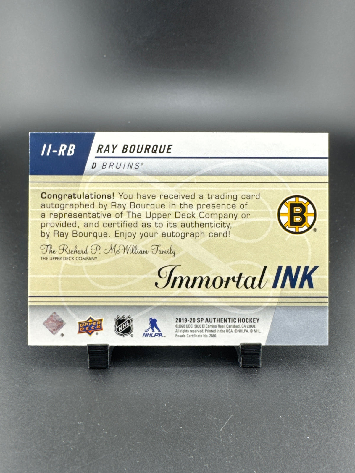 2019 Upper Deck SP Authentic Immortal Ink Ray Bourque #II-RB /18
