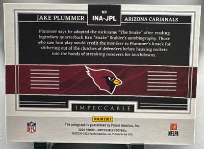 2022 Panini Impeccable Football Jake Plummer #INA-JPL Nicknames Autographs