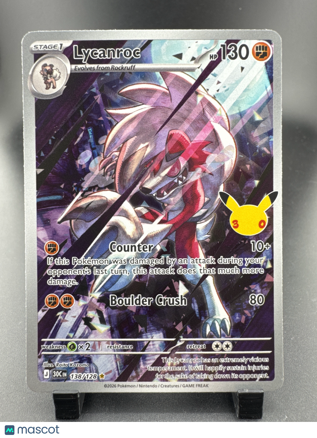 2026 30th Celebration Lycanroc Holo Secret Rare #138/128