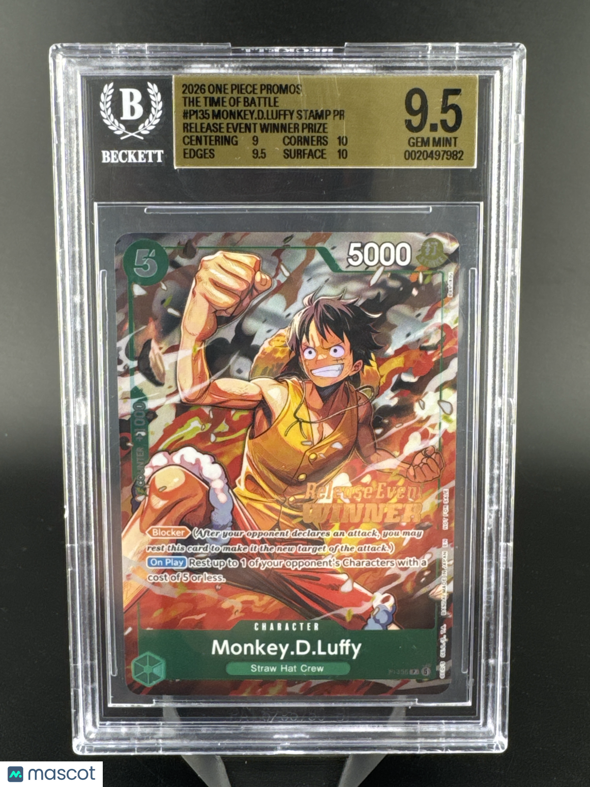 Monkey.D.Luffy Alternative Art Winner Stamp Promo BGS 9.5 #The Time to Battle