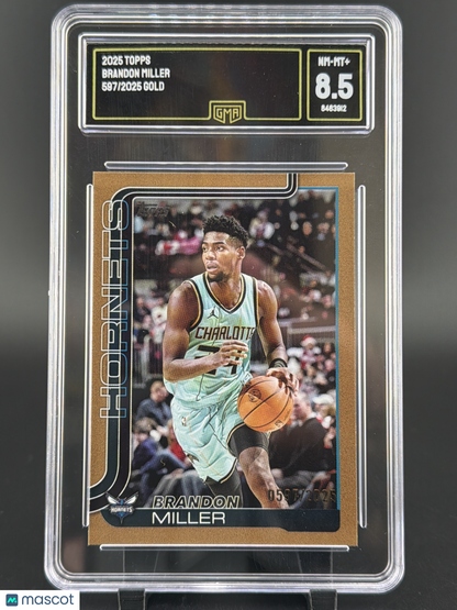 2025 Topps Basketball Brandon Miller #68 Gold 0597/2025 GMA 8.5