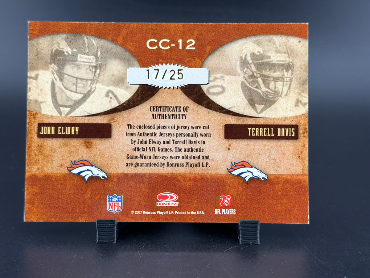 2017 Donruss Classics Combos John Elway Terrell Davis /25 Patch Game-Worn Jersey