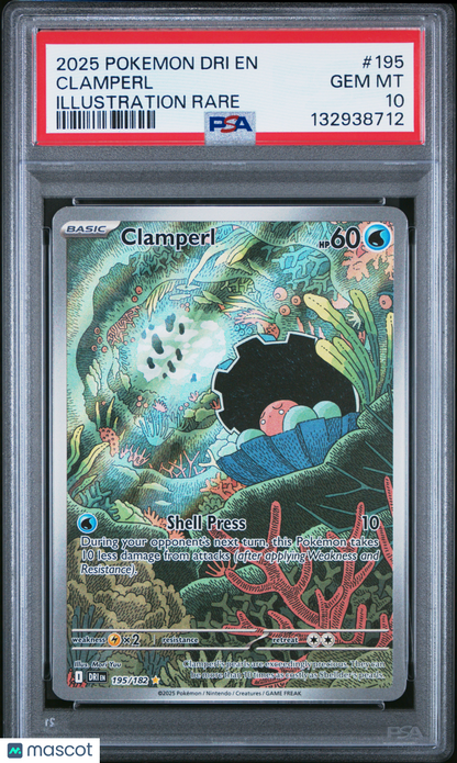 2025 Pokemon Dri EN-Destined Rivals Clamperl Illustration Rare PSA 10 #195