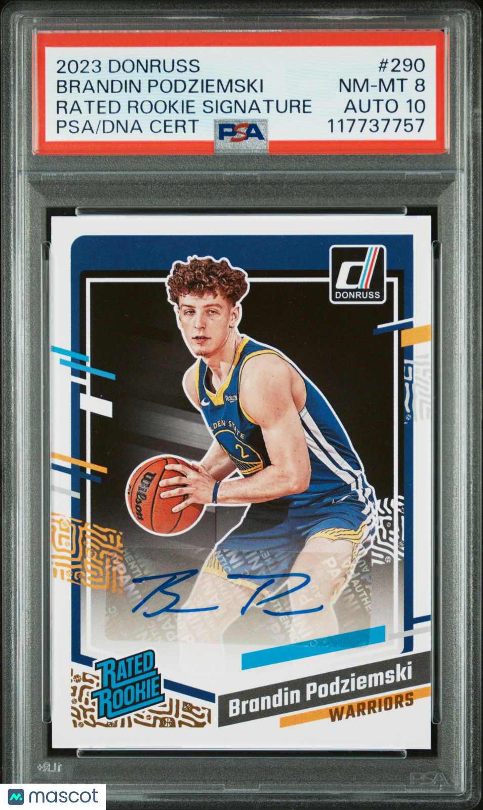2023 Panini Donruss Brandin Podziemski #290 Rated Rookie Signature PSA 8 Auto 10