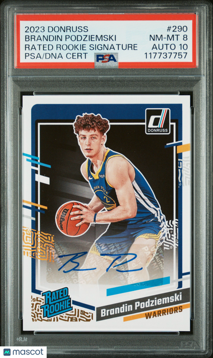 2023 Panini Donruss Brandin Podziemski #290 Rated Rookie Signature PSA 8 Auto 10